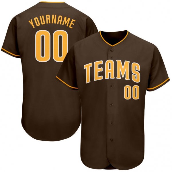 Kid's Custom Brown Gold-White Authentic Baseball Jersey