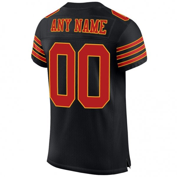 Men's Custom Black Scarlet-Gold Mesh Authentic Football Jersey