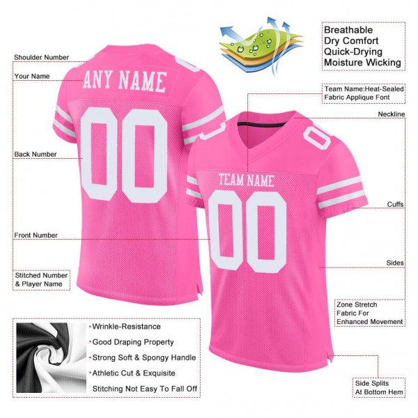 Kid's Custom Pink White Mesh Authentic Football Jersey