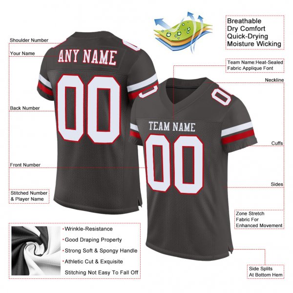 Preschool Custom Pewter White-Red Mesh Authentic Football Jersey