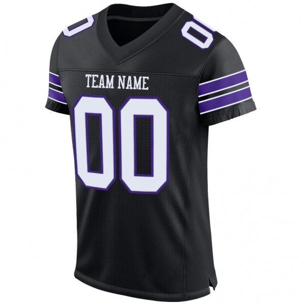 Men's Custom Black White-Purple Mesh Authentic Football Jersey