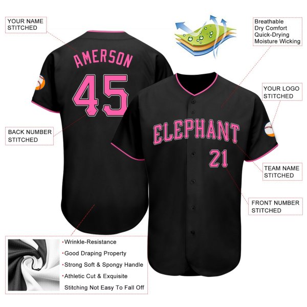 Women's Custom Black Pink-White Authentic Baseball Jersey