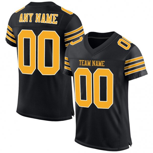 Preschool Custom Black Gold-White Mesh Authentic Football Jersey