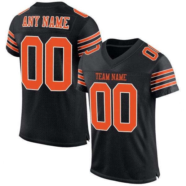 Men's Custom Black Orange-White Mesh Authentic Football Jersey