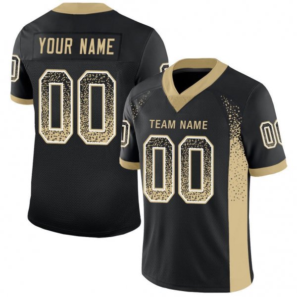 Youth Custom Black Vegas Gold-White Mesh Drift Fashion Football Jersey