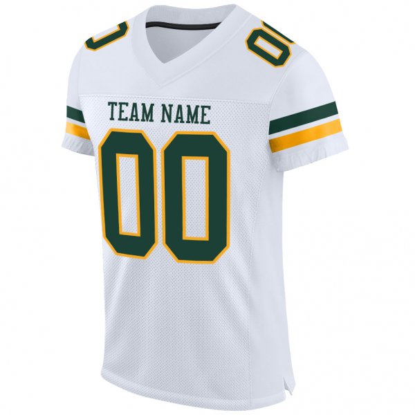 Women's Custom White Green-Gold Mesh Authentic Football Jersey