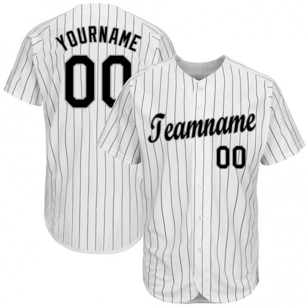 Youth Custom White Black Pinstripe Black-Gray Baseball Jersey