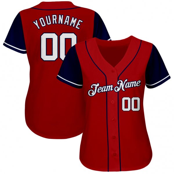 Men's Custom Red White-Navy Authentic Baseball Jersey