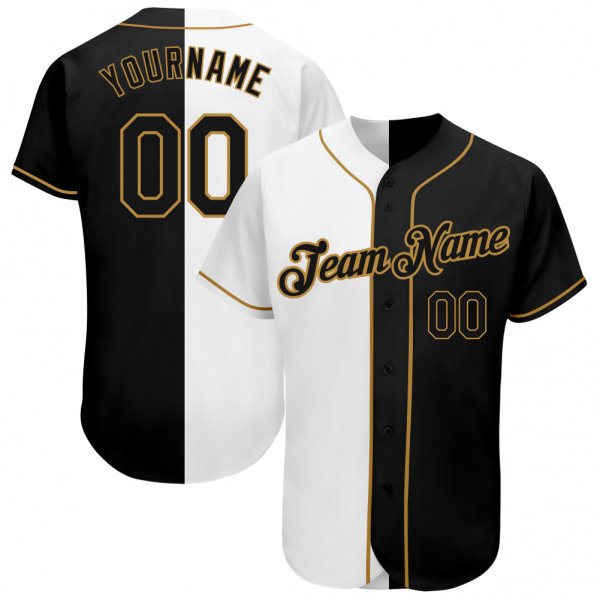 Preschool Custom White-Black Old Gold Authentic Split Fashion Baseball Jersey