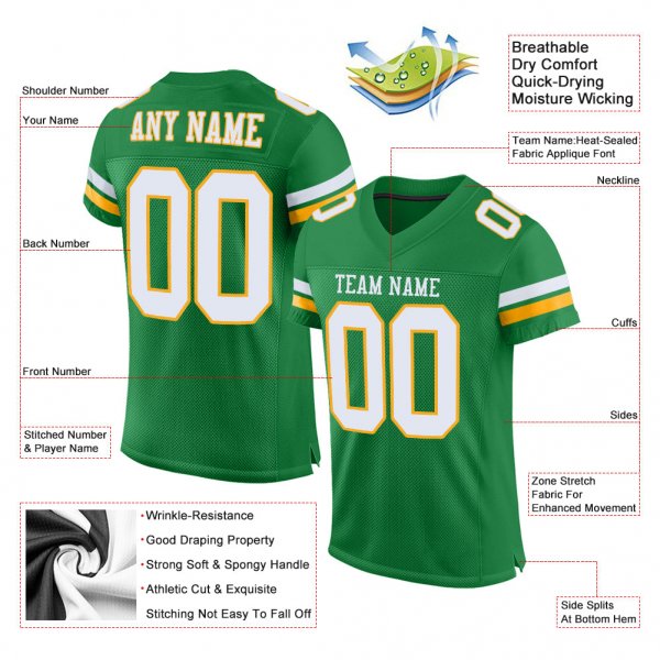 Preschool Custom Kelly Green White-Gold Mesh Authentic Football Jersey