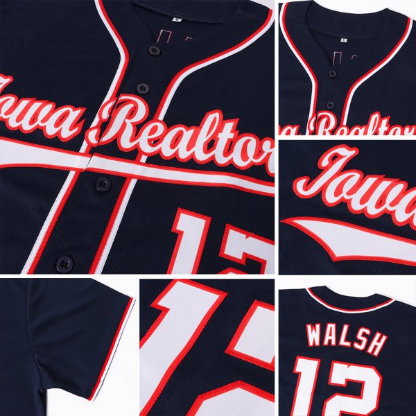 Men's Custom Navy White-Red Baseball Jersey