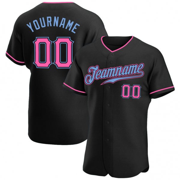 Women's Custom Black Pink-Light Blue Authentic Baseball Jersey