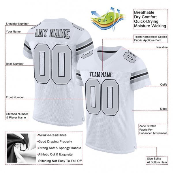 Women's Custom White Silver-Black Mesh Authentic Football Jersey