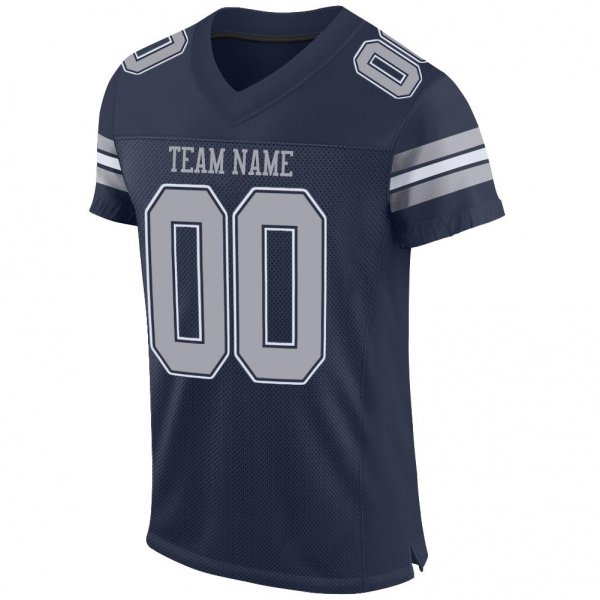 Men's Custom Navy Gray-White Mesh Authentic Football Jersey