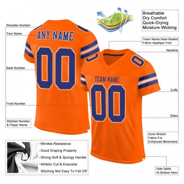 Preschool Custom Orange Royal-White Mesh Authentic Football Jersey