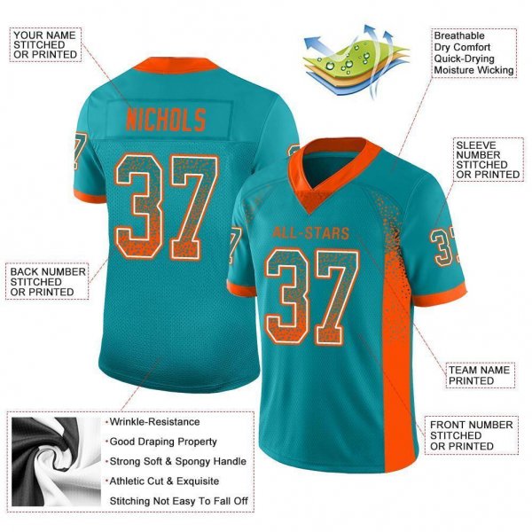 Men's Custom Aqua Orange-White Mesh Drift Fashion Football Jersey