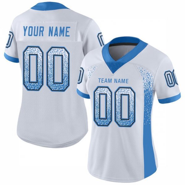 Women's Custom White Powder Blue-Black Mesh Drift Fashion Football Jersey