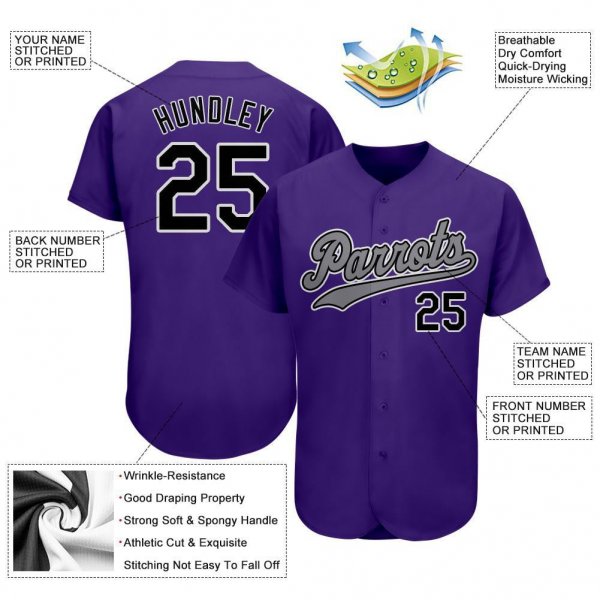 Men's Custom Purple Black-Gray Authentic Baseball Jersey