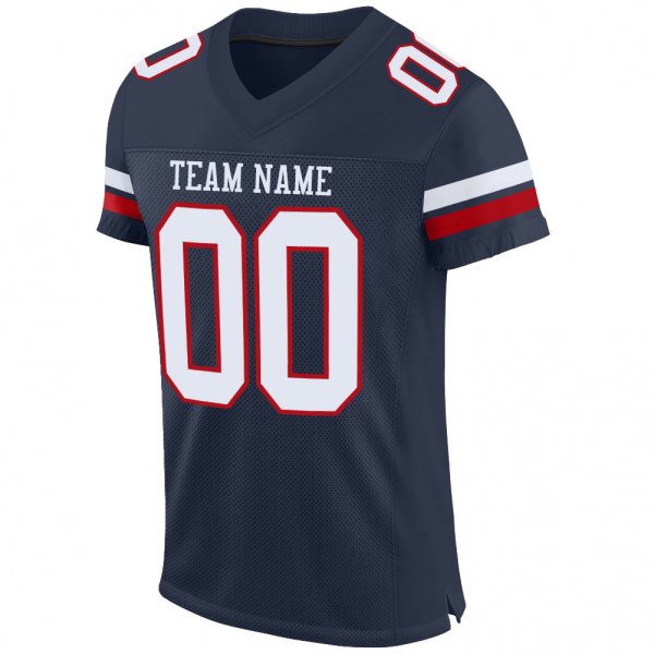 Kid's Custom Navy White-Red Mesh Authentic Football Jersey