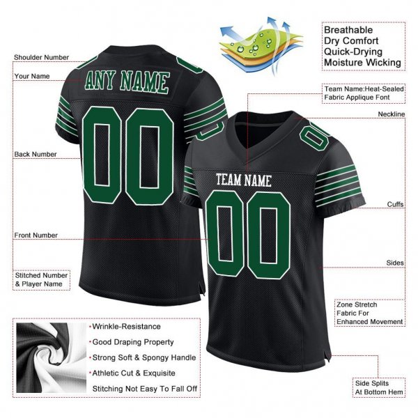 Men's Custom Black Gotham Green-White Mesh Authentic Football Jersey