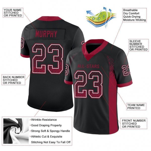 Men's Custom Black Cardinal-White Mesh Drift Fashion Football Jersey