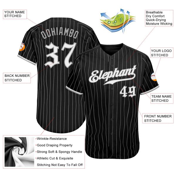 Men's Custom Black Gray Pinstripe White-Gray Authentic Baseball Jersey