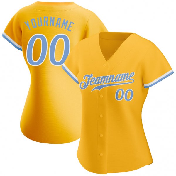 Men's Custom Gold Light Blue-White Authentic Baseball Jersey