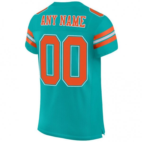 Kid's Custom Aqua Orange-White Mesh Authentic Football Jersey