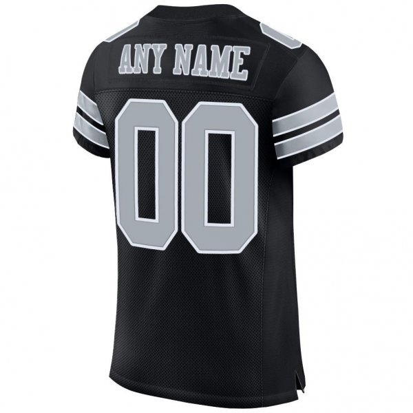 Men's Custom Black Silver-White Mesh Authentic Football Jersey