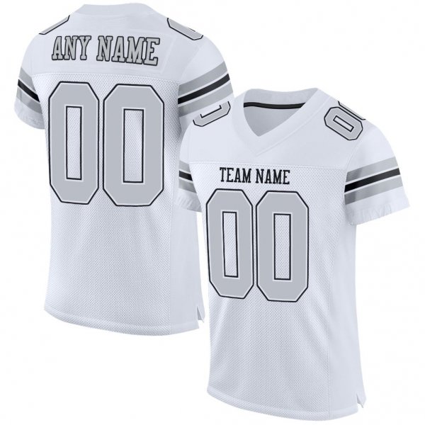 Women's Custom White Silver-Black Mesh Authentic Football Jersey