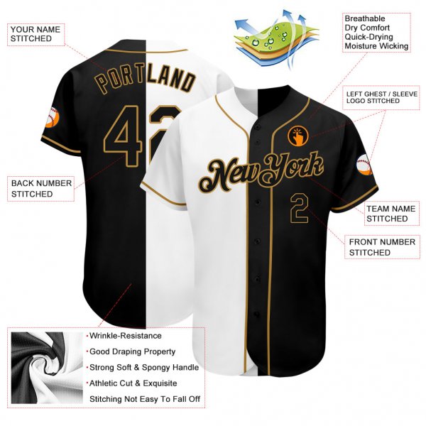 Preschool Custom White-Black Old Gold Authentic Split Fashion Baseball Jersey