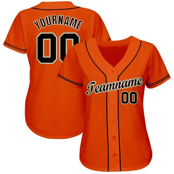 Women's Custom Orange Black-Cream Baseball Jersey