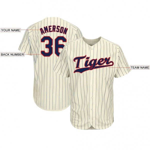 Men's Custom Cream Navy Pinstripe Navy-Red Baseball Jersey