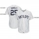 Youth Custom White Navy Pinstripe Navy Baseball Jersey