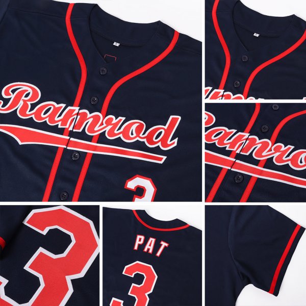 Men's Custom Navy Red-White Baseball Jersey