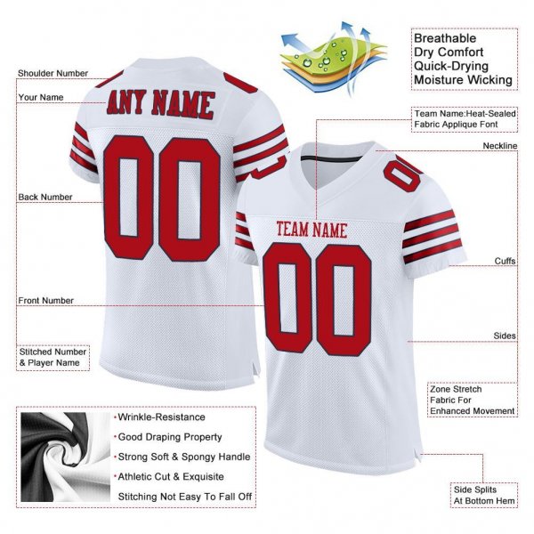 Men's Custom White Red-Navy Mesh Authentic Football Jersey