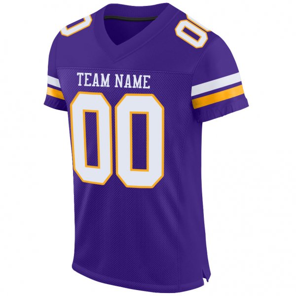 Men's Custom Purple White-Gold Mesh Authentic Football Jersey