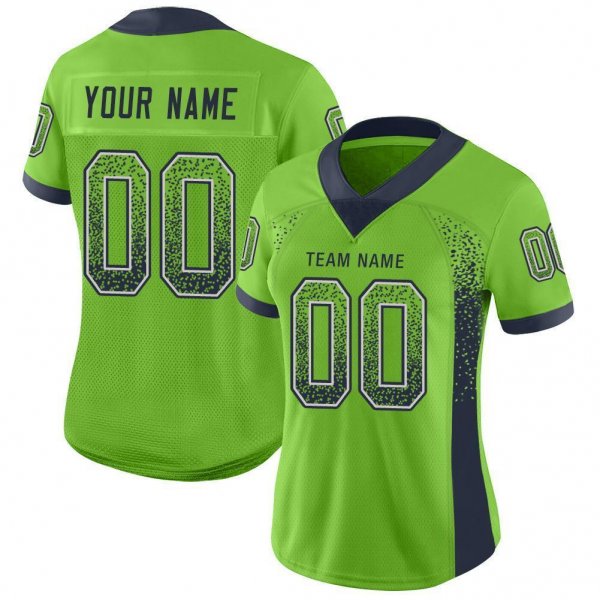 Youth Custom Neon Green Navy-Gray Mesh Drift Fashion Football Jersey