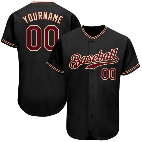 Preschool Custom Black Crimson-Khaki Authentic Baseball Jersey