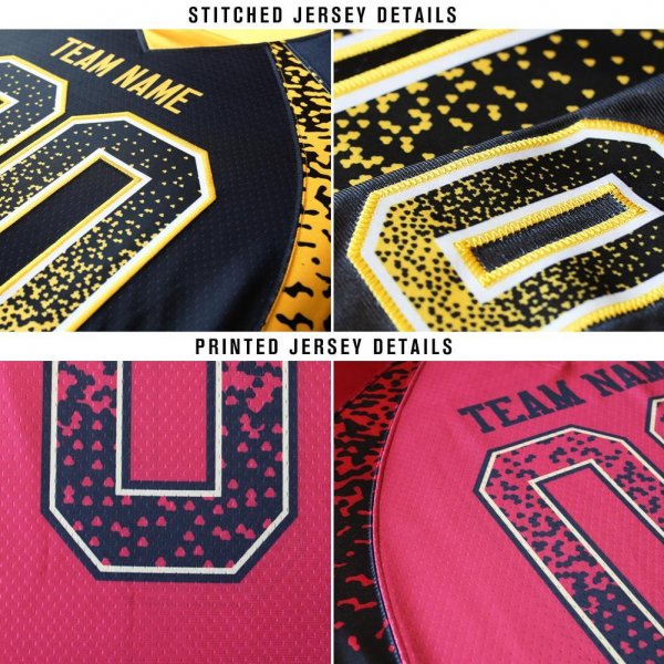 Youth Custom Scarlet Black-Gold Mesh Drift Fashion Football Jersey