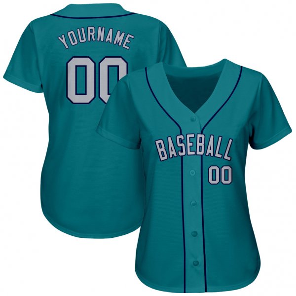 Men's Custom Aqua Gray-Navy Authentic Baseball Jersey