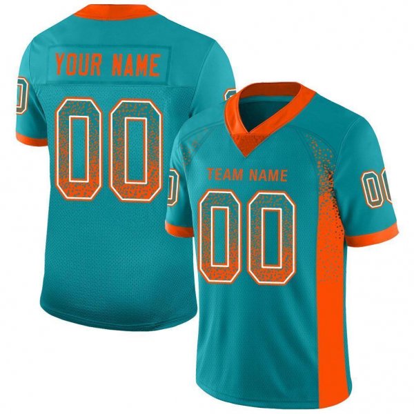 Men's Custom Aqua Orange-White Mesh Drift Fashion Football Jersey