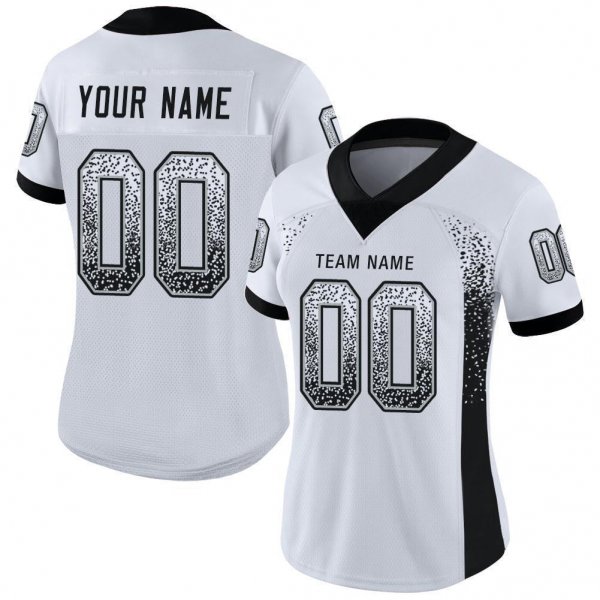 Youth Custom White Black-Silver Mesh Drift Fashion Football Jersey