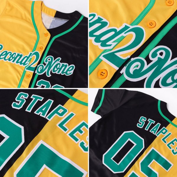 Men's Custom Black Kelly Green-Gold Authentic Split Fashion Baseball Jersey