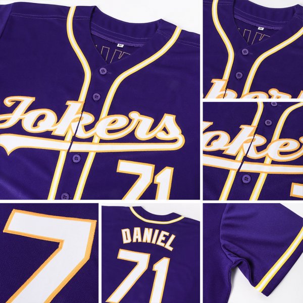 Men's Custom Purple White-Gold Authentic Baseball Jersey