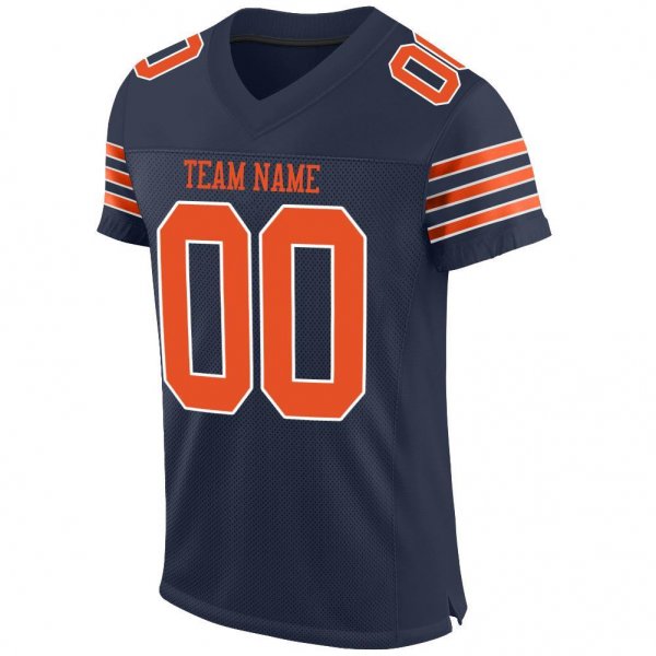 Men's Custom Navy Orange-White Mesh Authentic Football Jersey