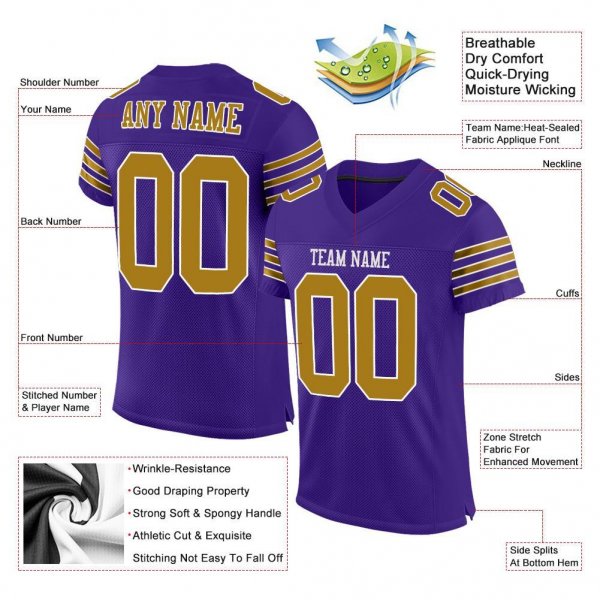 Women's Custom Purple Old Gold-White Mesh Authentic Football Jersey