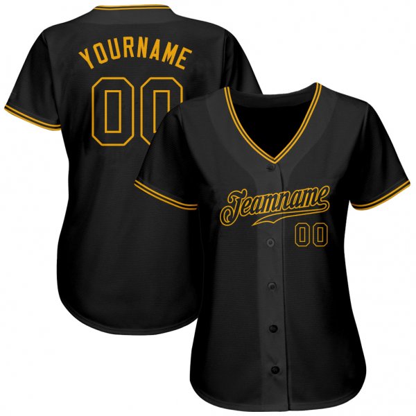 Kid's Custom Black Black-Gold Authentic Baseball Jersey