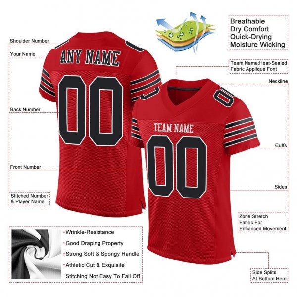 Women's Custom Red Black-White Mesh Authentic Football Jersey