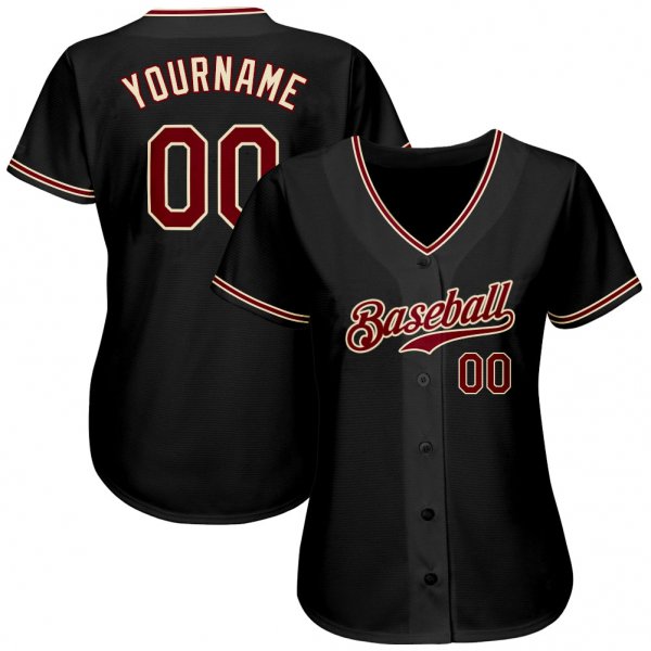 Preschool Custom Black Crimson-Khaki Authentic Baseball Jersey